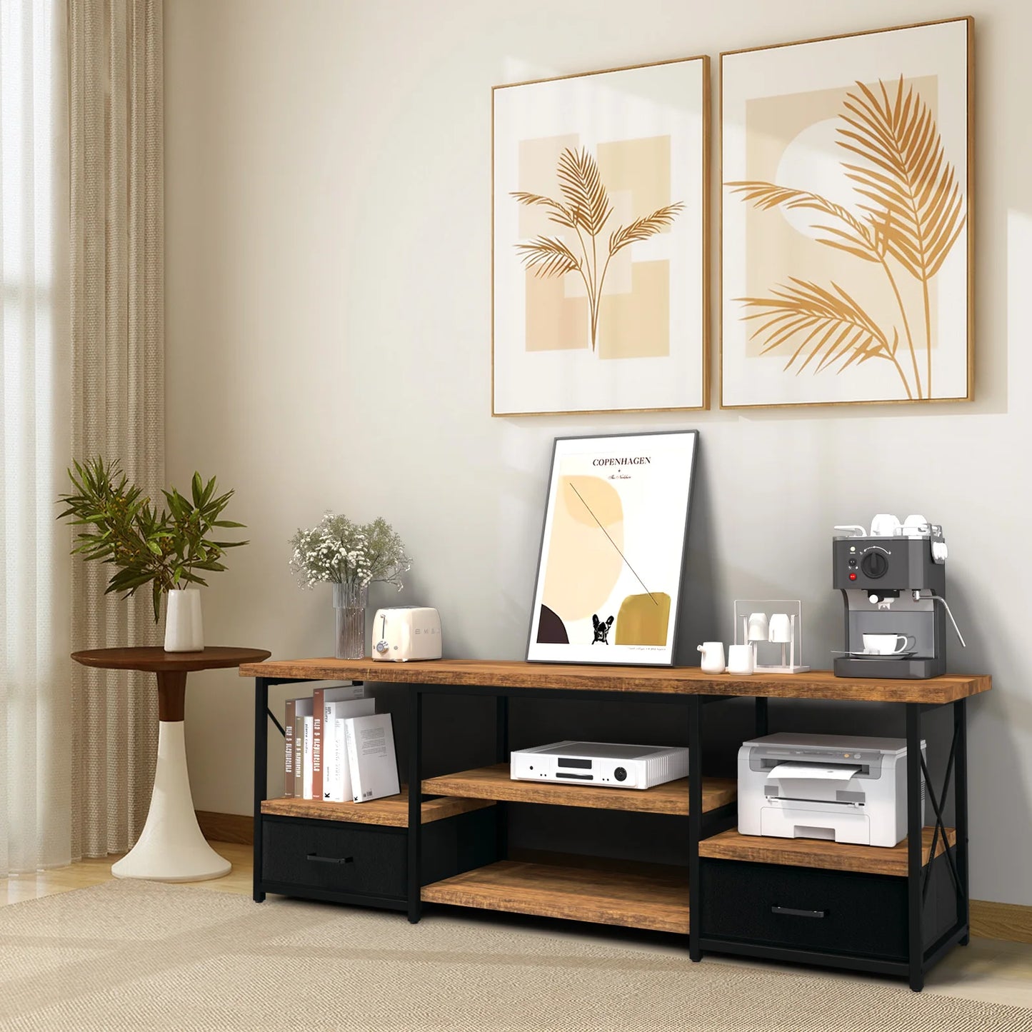 65“ TV Stand with Fabric Drawers-Black