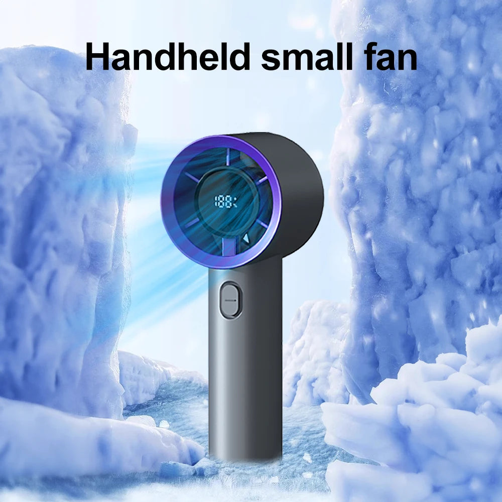 Mini Handheld Fan Portable 5 Speed USB Rechargeable Fan with LED Display Screen Desktop Eectric Fan Students Outdoor Cooling Fan
