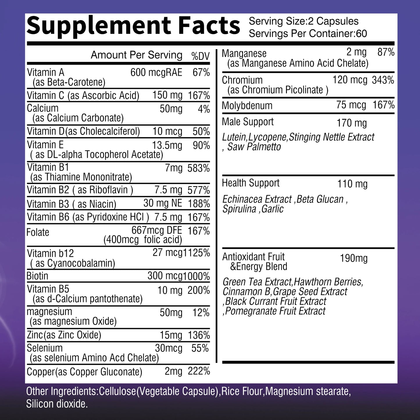 Men's Multivitamin 120 Capsules - Energy Endurance Heart & Brain Health