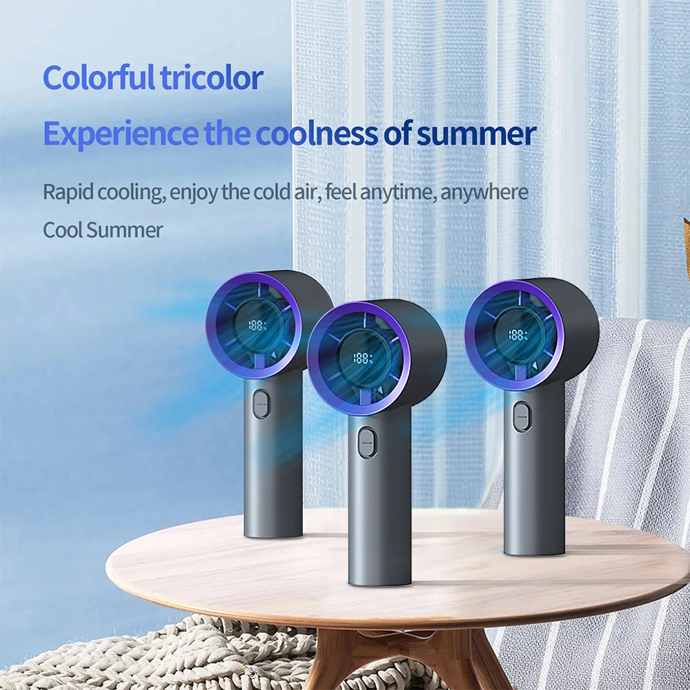 Mini Handheld Fan Portable 5 Speed USB Rechargeable Fan with LED Display Screen Desktop Eectric Fan Students Outdoor Cooling Fan