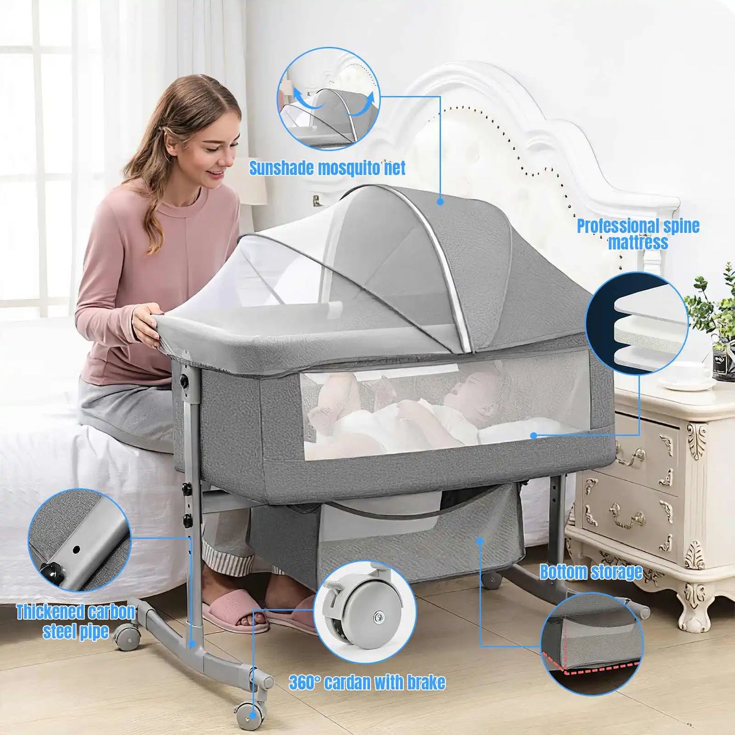 3-in-1 Baby Crib & Playpen — Bedside Cot with Mosquito Net 0-3Y