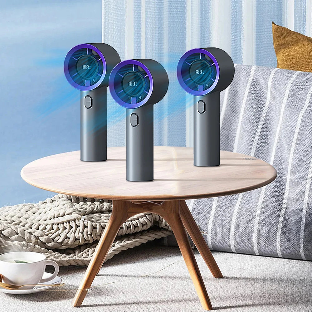 Mini Handheld Fan Portable 5 Speed USB Rechargeable Fan with LED Display Screen Desktop Eectric Fan Students Outdoor Cooling Fan