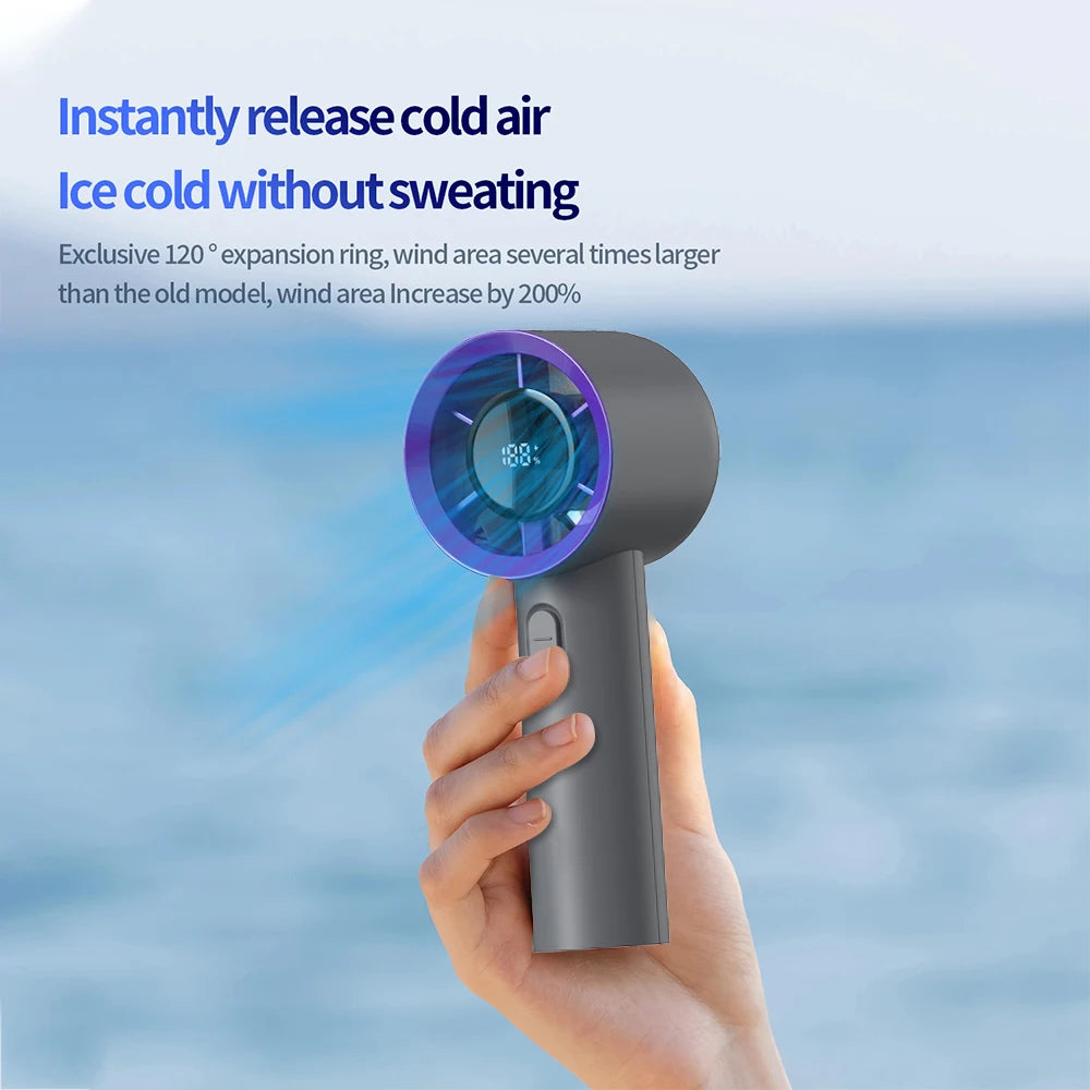 Mini Handheld Fan Portable 5 Speed USB Rechargeable Fan with LED Display Screen Desktop Eectric Fan Students Outdoor Cooling Fan