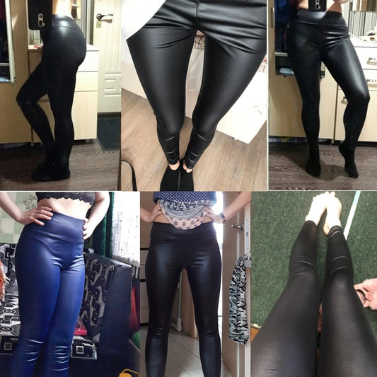 WOMEN'S Leggings, High Waisted Tight, and Sexy PU Leather Pants. Colorful Yoga Pants for Women