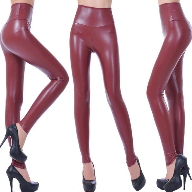 WOMEN'S Leggings, High Waisted Tight, and Sexy PU Leather Pants. Colorful Yoga Pants for Women