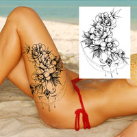 Sexy Flower Temporary Tattoos For Women Body Art Painting Arm Legs Tattoos Sticker Realistic Fake Black Rose Waterproof Tattoos