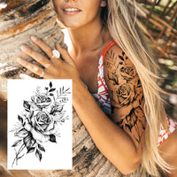 Sexy Flower Temporary Tattoos For Women Body Art Painting Arm Legs Tattoos Sticker Realistic Fake Black Rose Waterproof Tattoos