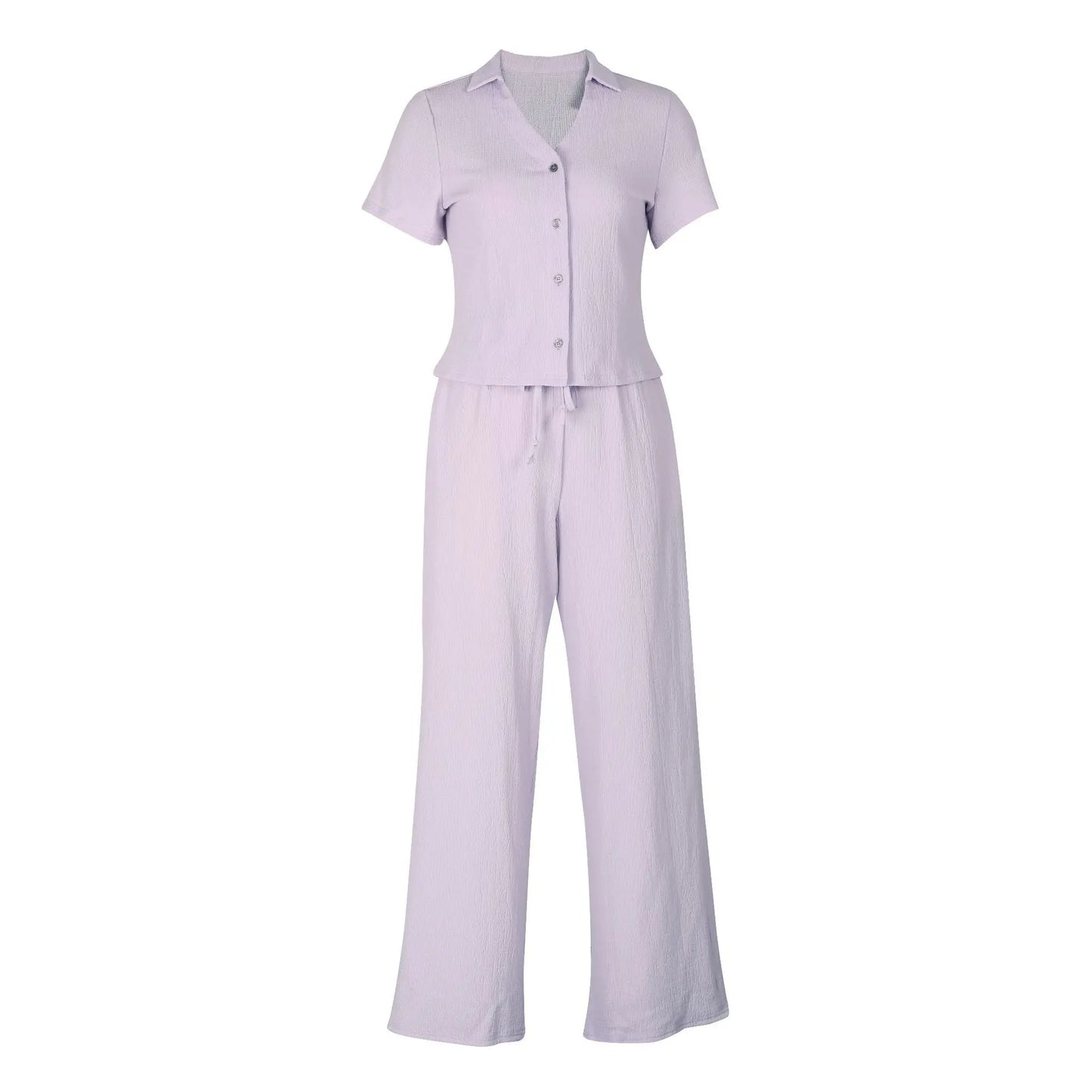 Women Two Piece Wide Leg Shirt Spring Outfits. Ladies Casual Lounge Wear