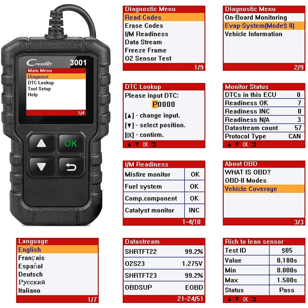 Reliable Car Full OBD2 Diagnostic Tools. Automotive Professional Code Reader, Scanner Check, Engine Free Update pk ELM327