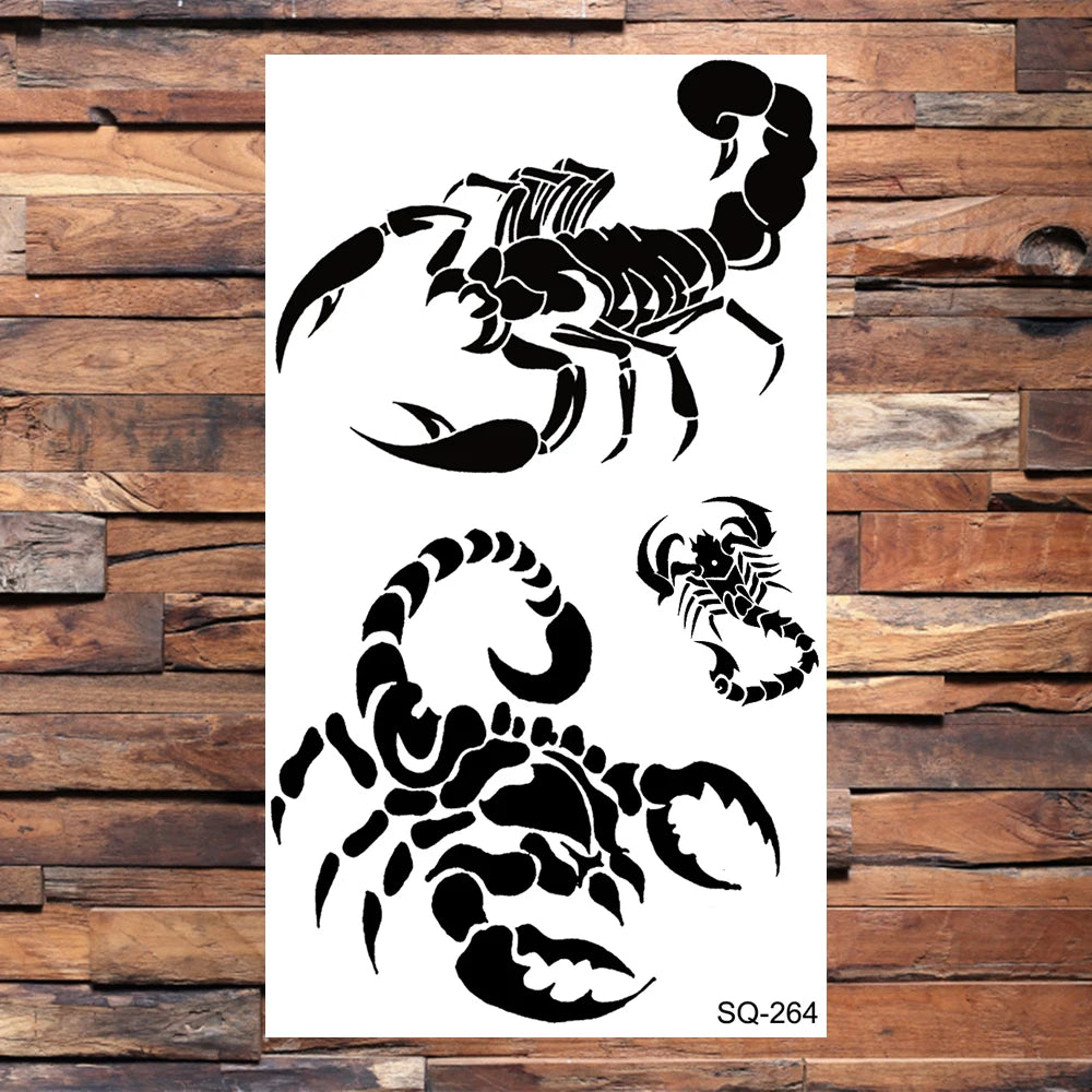 Black Scorpion Temporary Tattoos For Adults Men Realistic Dragon Wolf Tiger Thorns Fake Tattoo Sticker Hand Leg Tatoos Creative