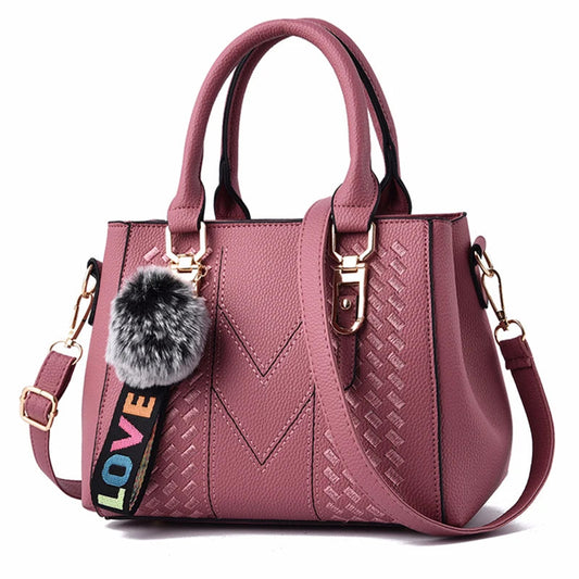 Embroidery Messenger Bags Women Leather Handbags Bags for Women Sac a Main Ladies hair ball Hand Bag WAREHOUSE SHOP