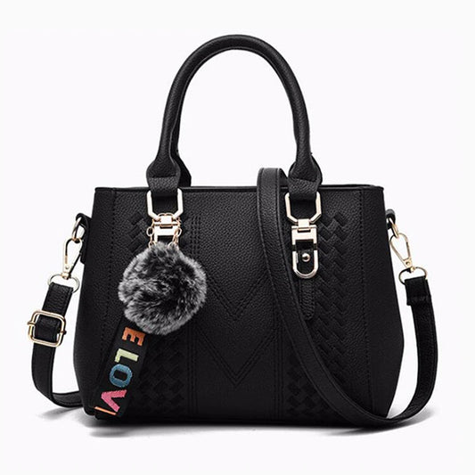 Embroidery Messenger Bags Women Leather Handbags Bags for Women Sac a Main Ladies hair ball Hand Bag WAREHOUSE SHOP