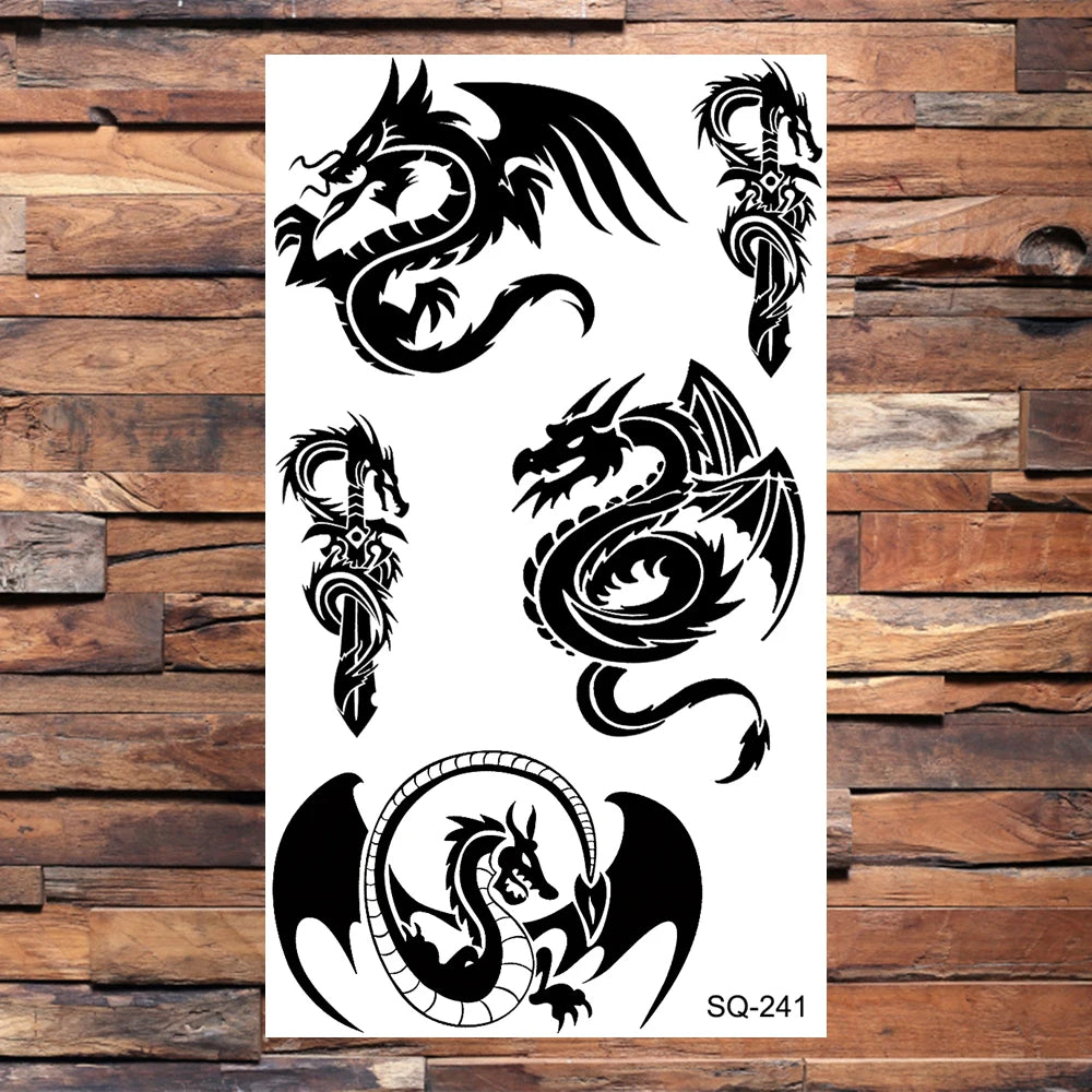 Black Scorpion Temporary Tattoos For Adults Men Realistic Dragon Wolf Tiger Thorns Fake Tattoo Sticker Hand Leg Tatoos Creative