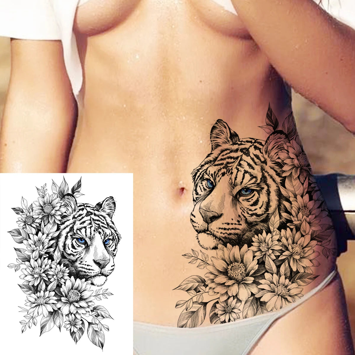 Sexy Flower Temporary Tattoos For Women Body Art Painting Arm Legs Tattoos Sticker Realistic Fake Black Rose Waterproof Tattoos