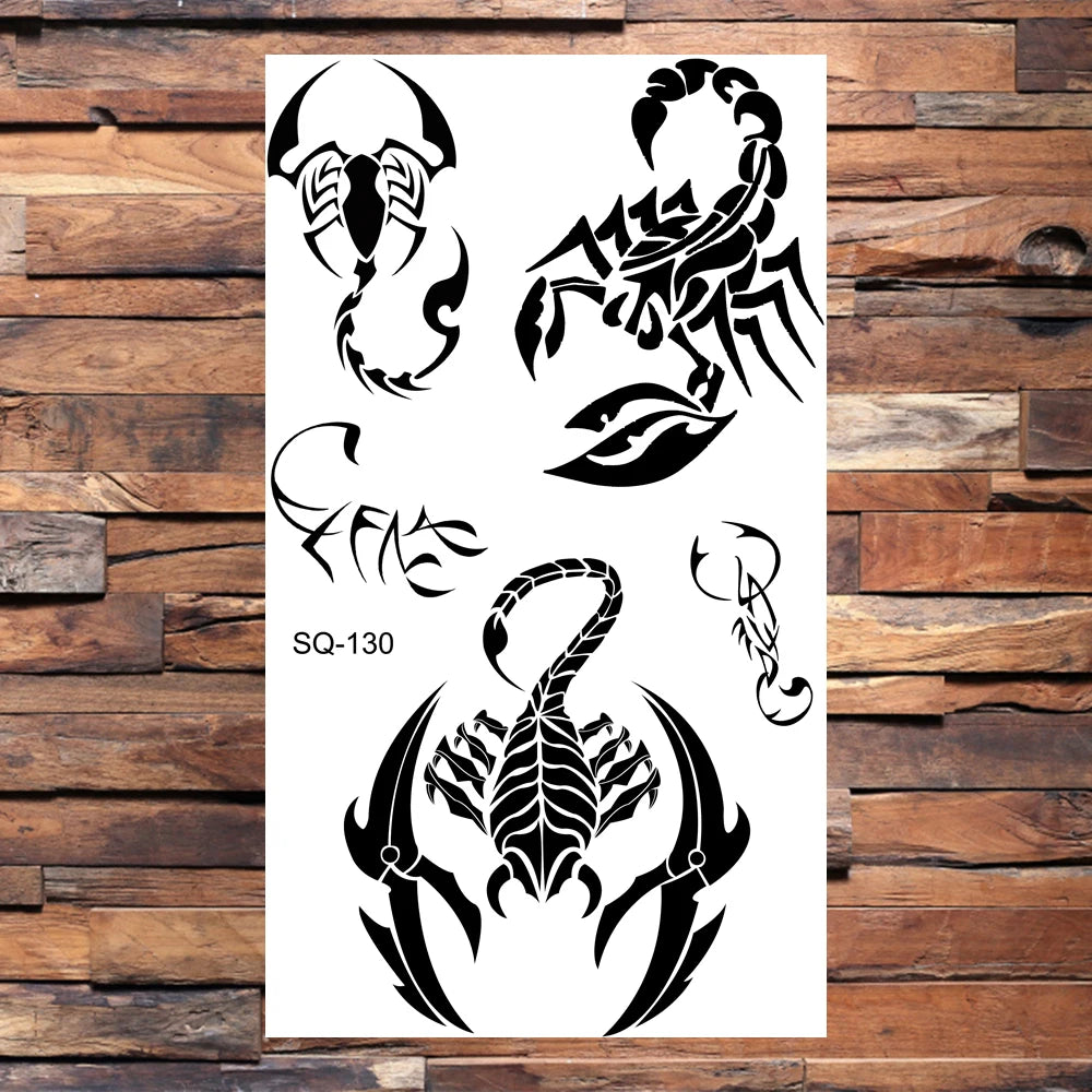 Black Scorpion Temporary Tattoos For Adults Men Realistic Dragon Wolf Tiger Thorns Fake Tattoo Sticker Hand Leg Tatoos Creative