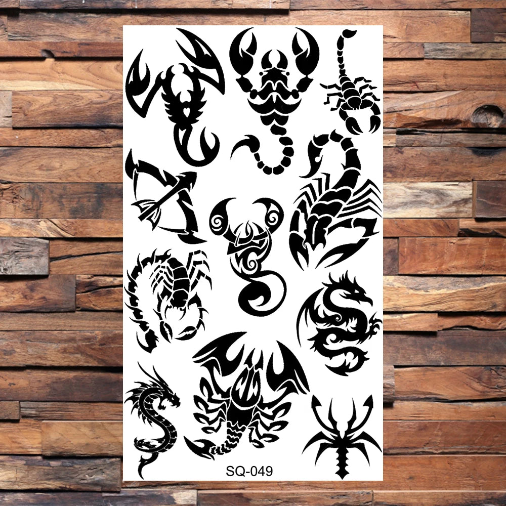 Black Scorpion Temporary Tattoos For Adults Men Realistic Dragon Wolf Tiger Thorns Fake Tattoo Sticker Hand Leg Tatoos Creative