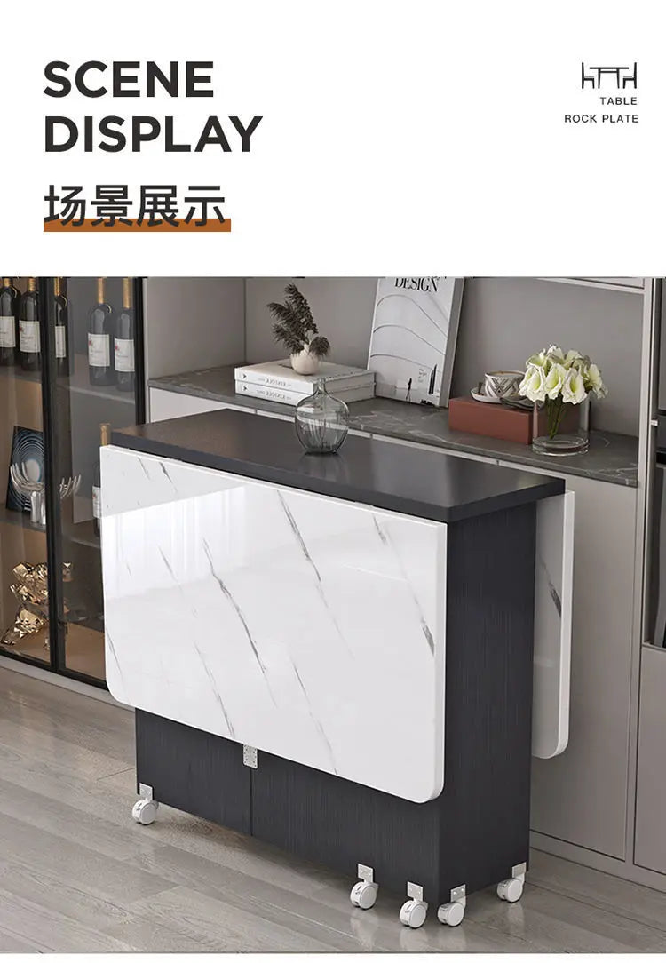 Folding dining table household multifunctional belt wheel movable rectangular restaurant dormitory dining table