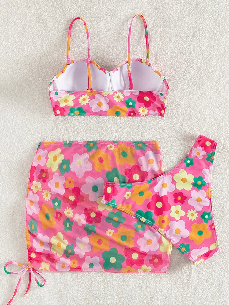 Sexy 3 Piece Bikinis Set for Women. Swimsuit with Skirt Swimwear.