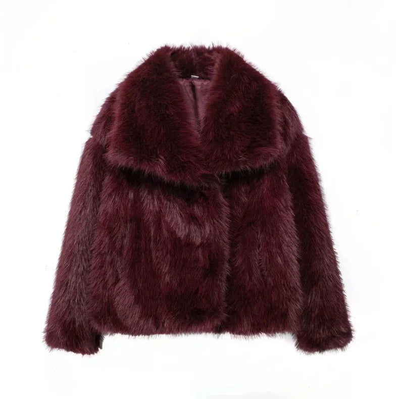 Luxury Faux Fur Jacket. Women's Loose Long-sleeved Coat Toka Fox Fur