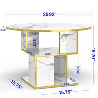 3-Tier Round Coffee Table with Storage, Modern Coffee Table for Living Room, Wooden Tabletop-Marble White with Gold Frame
