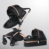 Luxury Baby Stroller 3-in-1 - PU Leather Pram with Car Seat Newborn