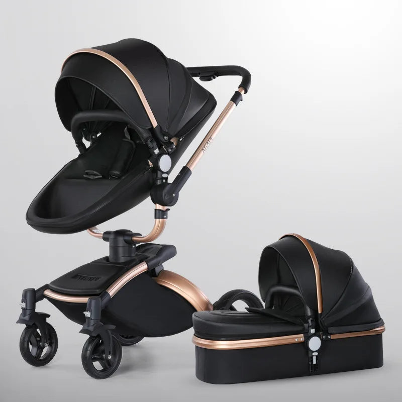 Luxury Baby Stroller 3-in-1 - PU Leather Pram with Car Seat Newborn