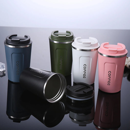 Thermo Cafe Car Thermos Mug for Tea Water Coffee Leak_Proof Travel Thermo Cup Coffee Mug 380/510ML Double Stainless  Steel