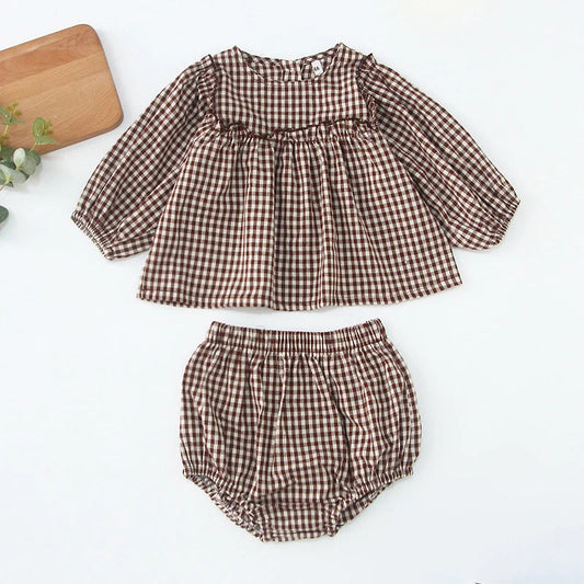 Infant Baby Boys Girls Clothes Set Spring Autumn Kids Baby Boys Girls Long Sleeve Grid T-shirt + Shorts 2pcs Toddler Clothes WAREHOUSE SHOP