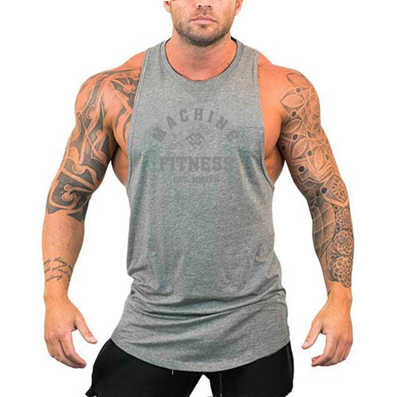 Regular MACHINE FITNESS Top GYM Bodybuilding Tank Top. Mens Workout Vest,  Jogger clothing Muscle Stringer Singlet