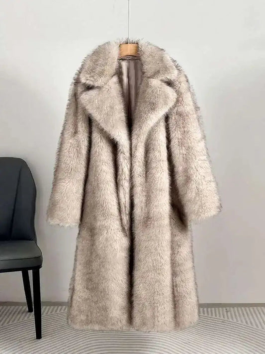 UCXQ Women’s Faux Fur Coat – European Style Lapel, Loose Casual Long Winter Coat, New Fashion WAREHOUSE SHOP