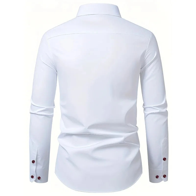 FGKKS Men Shirt Brand New Men's Fashion Patchwork Long Sleeve Elastic Shirt Four Season Male Dress Smart Casual Shirts