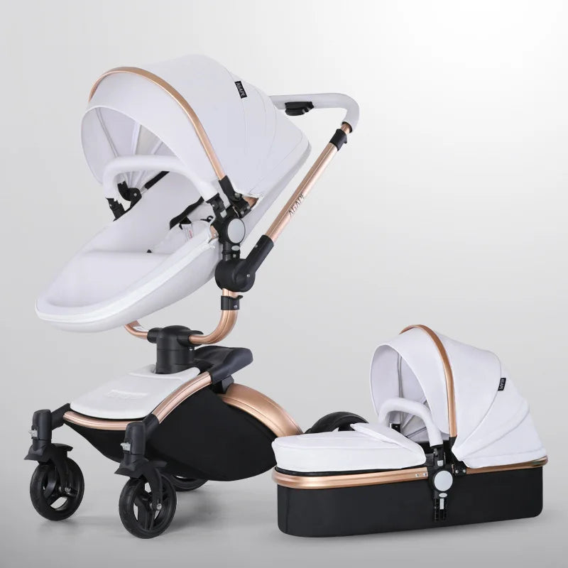 Luxury Baby Stroller 3-in-1 - PU Leather Pram with Car Seat Newborn
