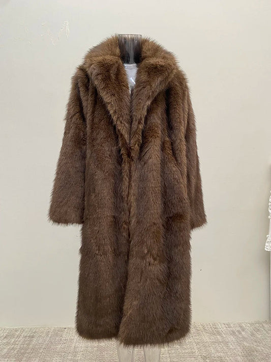 UCXQ Women’s Faux Fur Coat – European Style Lapel, Loose Casual Long Winter Coat, New Fashion WAREHOUSE SHOP