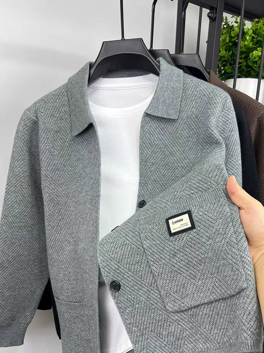 Advanced luxury fashion knitted cardigan men's spring autumn exquisite jacquard sweater shawl pocket design brand casual coat
