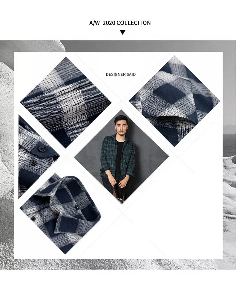 Men Flannel Plaid Shirt. Soft Comfort Slim Fit Styles Brand for Official and Casual Long Sleeve Shirts