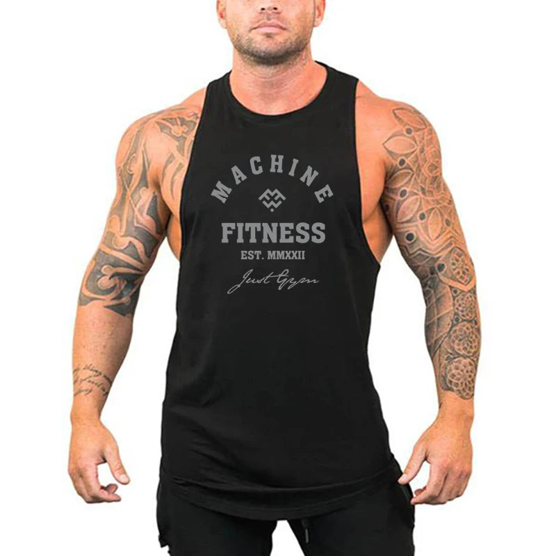 Regular MACHINE FITNESS Top GYM Bodybuilding Tank Top. Mens Workout Vest,  Jogger clothing Muscle Stringer Singlet