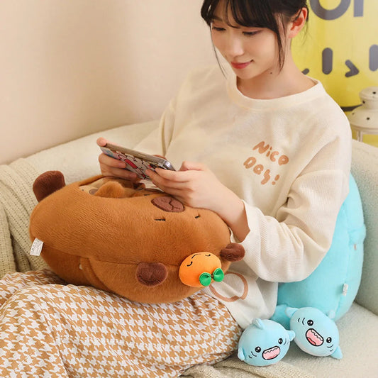 New Capybara Shark Shaped Snack Bag Plush Toys Super Soft Cartoon Squishy Pillow Funny Food Dolls Birthday Gifts Room Decor WAREHOUSE SHOP