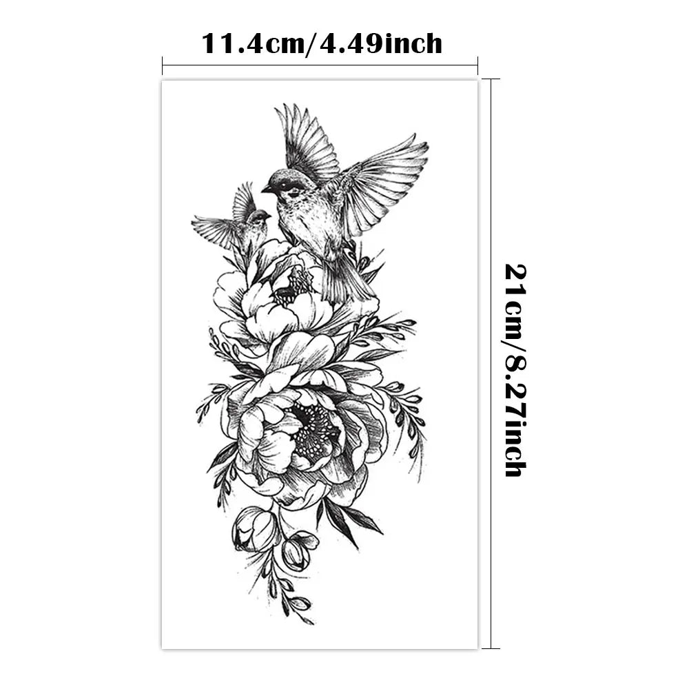 Waterproof Temporary Tattoo Sticker Magpie Peony Flower Cute Pattern Body Art Arm Fake Tattoos Sleeve Women Men Chest Waist Legs