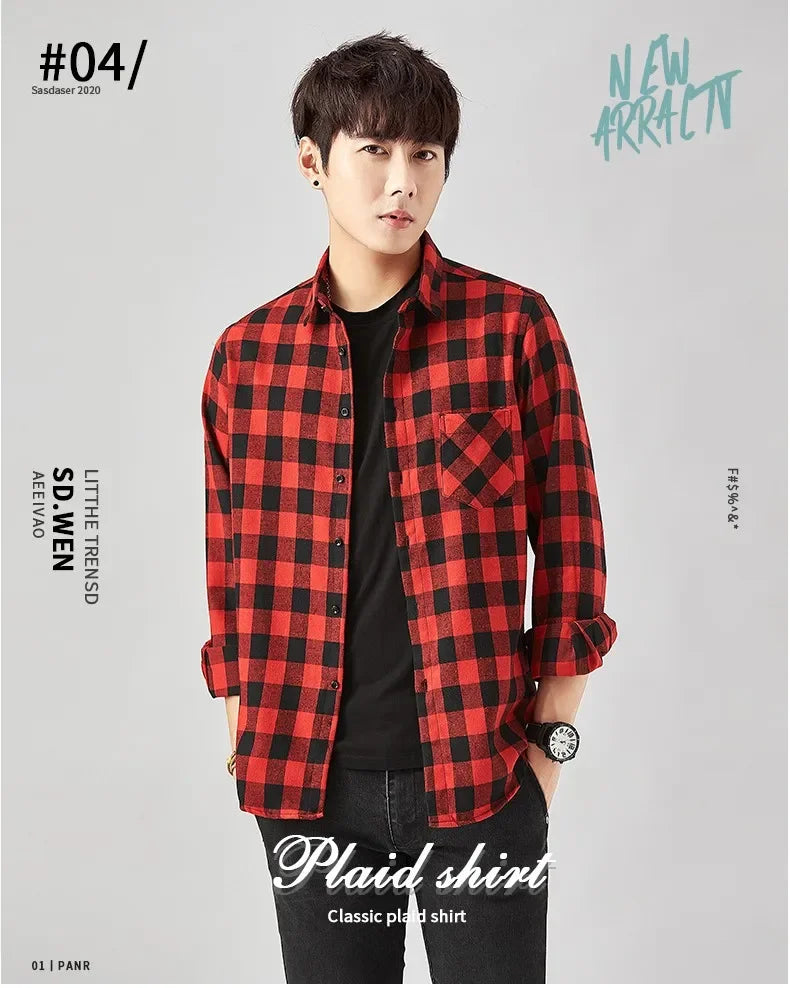 Men Flannel Plaid Shirt. Soft Comfort Slim Fit Styles Brand for Official and Casual Long Sleeve Shirts
