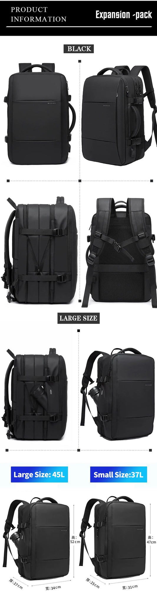Stylish BANGE Travel Backpack – Business Laptop Backpack 17.3” Expandable, Waterproof, USB Charging, Large Capacity WAREHOUSE SHOP