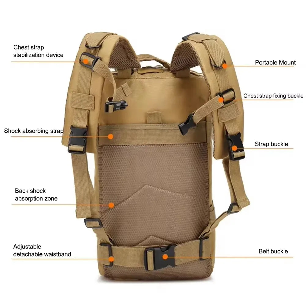 Tactical Backpack Outdoor activities. Travel, Camping, Fishing,  Climbing, Hunting Backpacking.