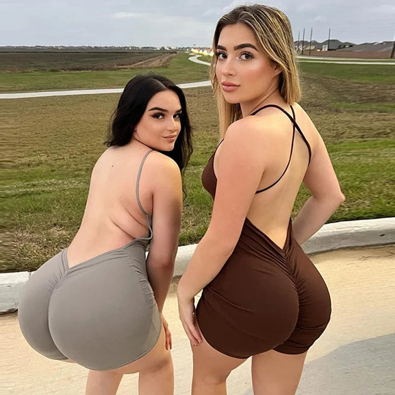 Hugcitar Solid Sleeveless Backless Ruched Sexy Bodycon Skinny Slips One Piece Playsuit Fall Women Vacation Rave Outfits Romper