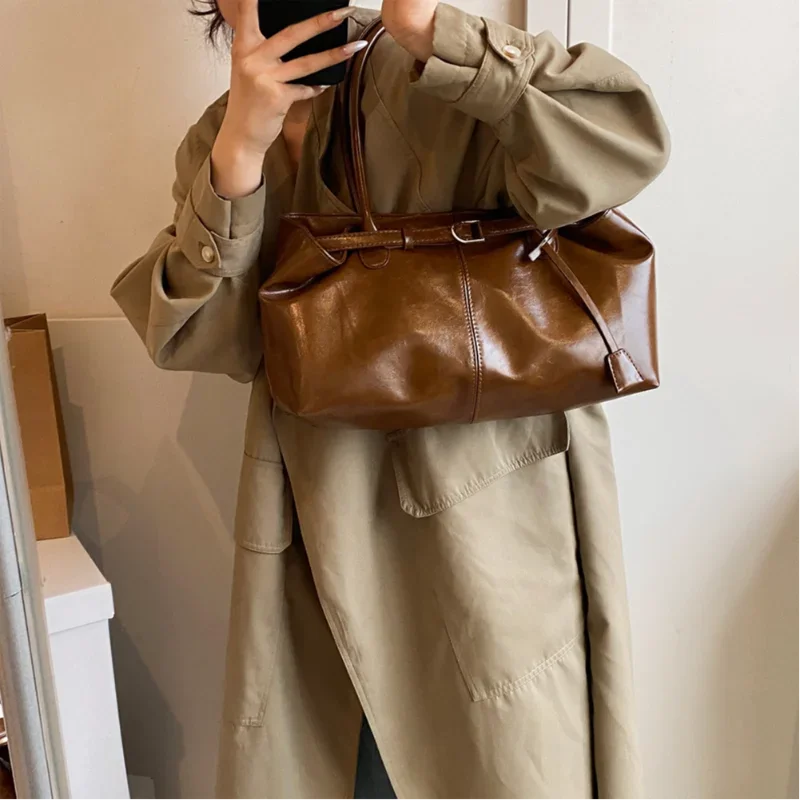 New PU Leather Tote Bag. Slouchy Hobo Handbag Fashion Shoulder Bag. Large Top Handle Bag for Women Work Shopping Travel