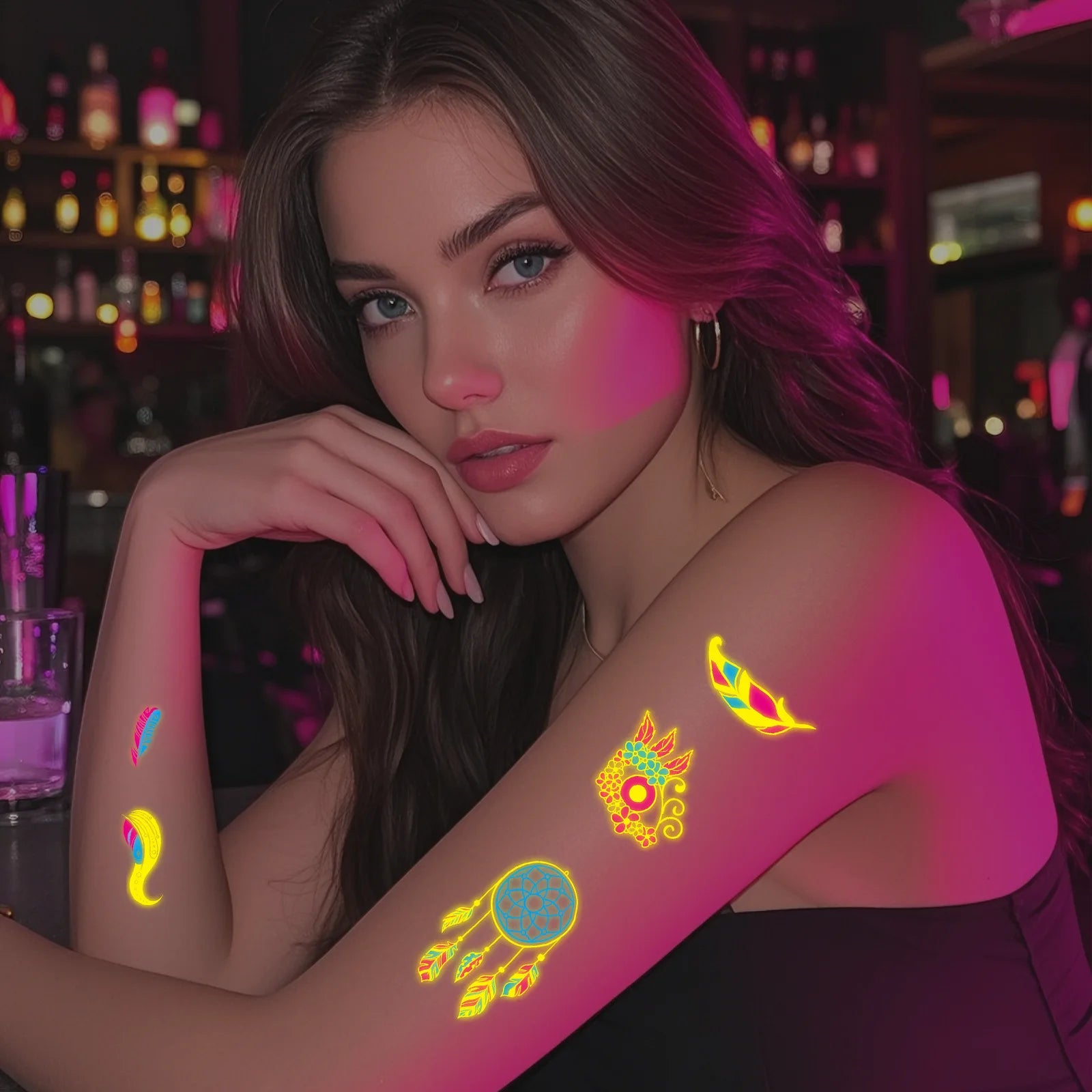 Luminous Temporary Tattoos Stickers UV Glow Fluorescent in the Dark For Body Face Tattoo Stickers Party Accessorie Props