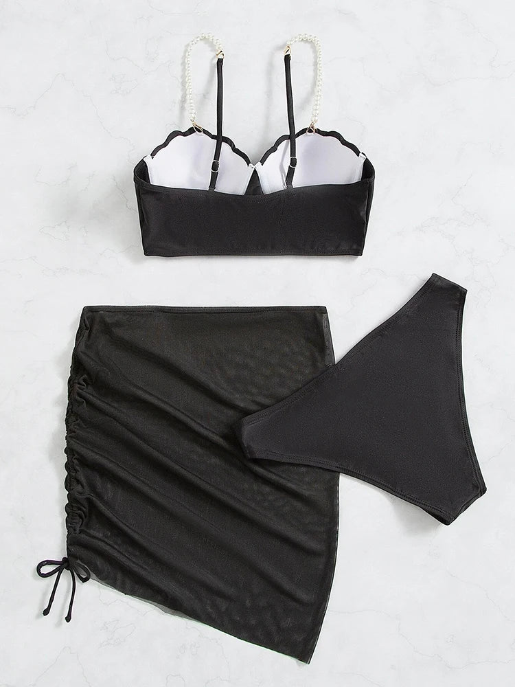 Sexy 3 Piece Bikinis Set for Women. Swimsuit with Skirt Swimwear.
