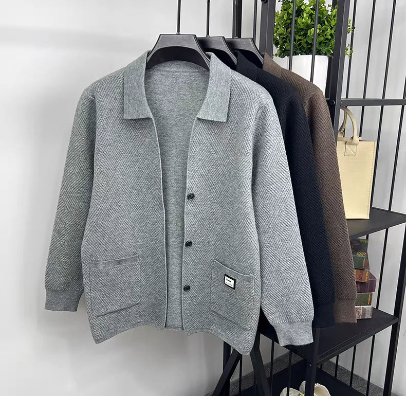 Advanced luxury fashion knitted cardigan men's spring autumn exquisite jacquard sweater shawl pocket design brand casual coat