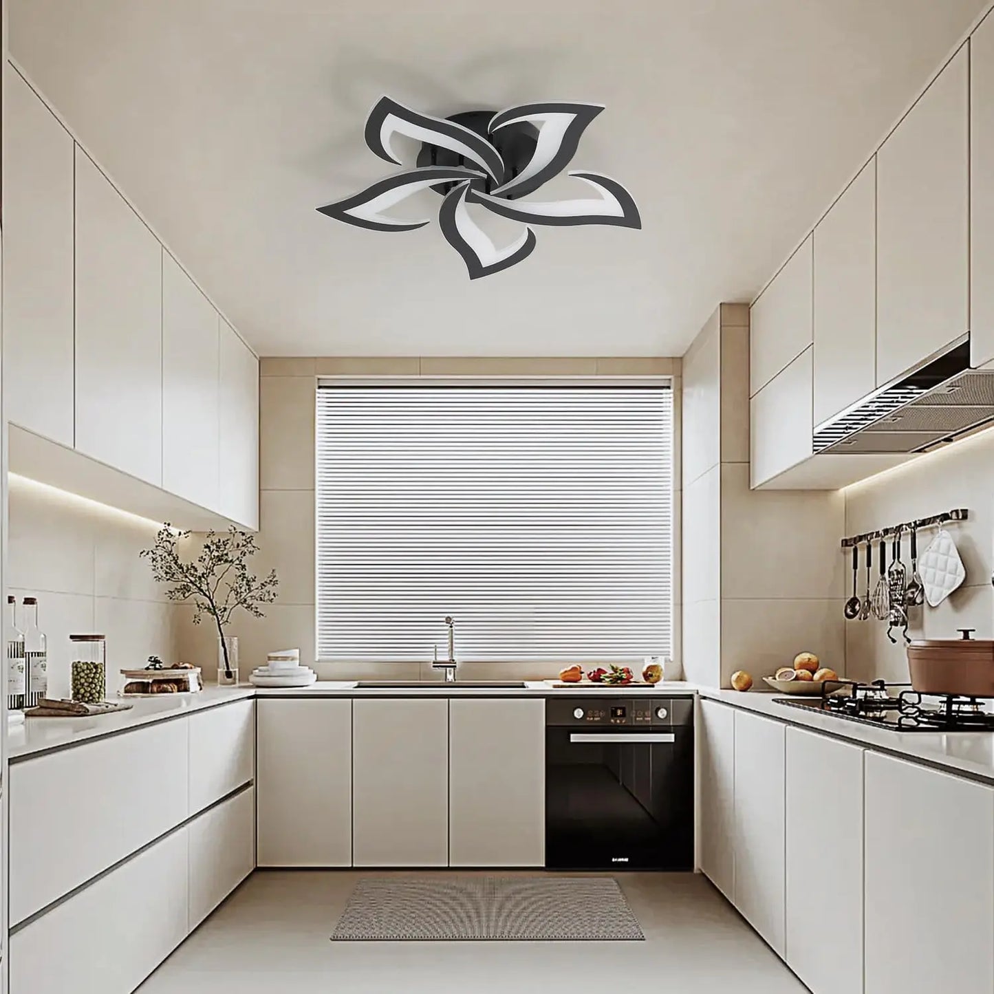 Modern Led Ceiling Light,60W Creative Petals Design Ceiling Light,Acrylic Ceiling Lamp,for Living Room Diameter Black 3000K