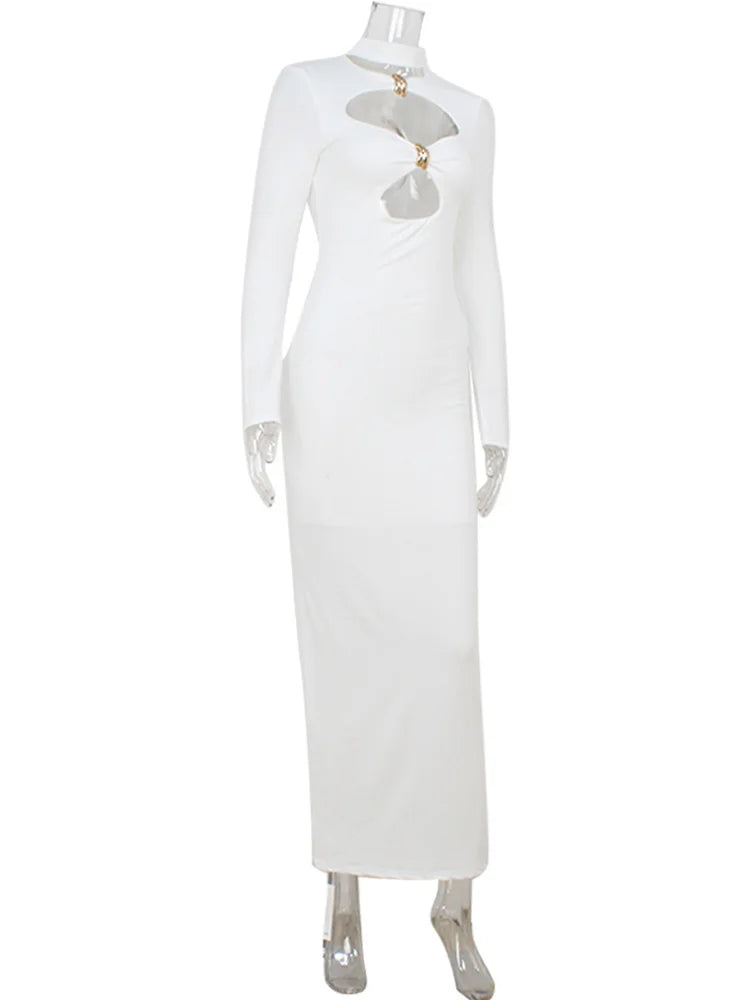 Ladies classic Dresses. Hollow Out Turtleneck Regular Long Sleeve Sheath Bodycon.