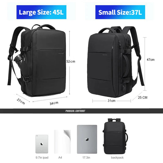 Stylish BANGE Travel Backpack – Business Laptop Backpack 17.3” Expandable, Waterproof, USB Charging, Large Capacity WAREHOUSE SHOP