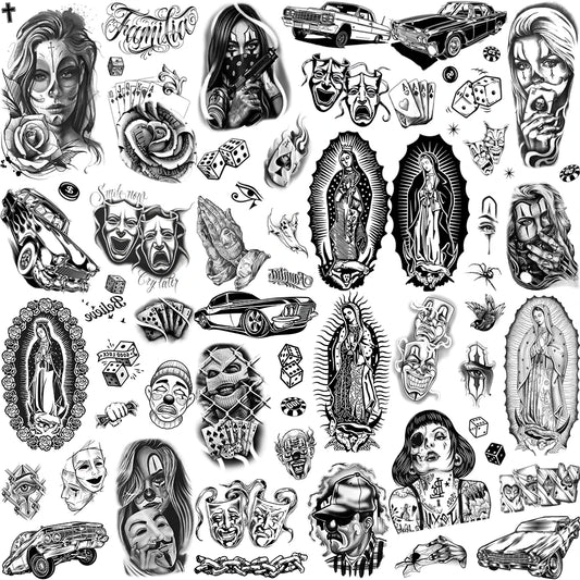 Chicano Bandit Mexico Temporary Tattoos For Men Women Fake Car Nun Tattoo religion Stickers Realistic Back Waterproof Tatoos